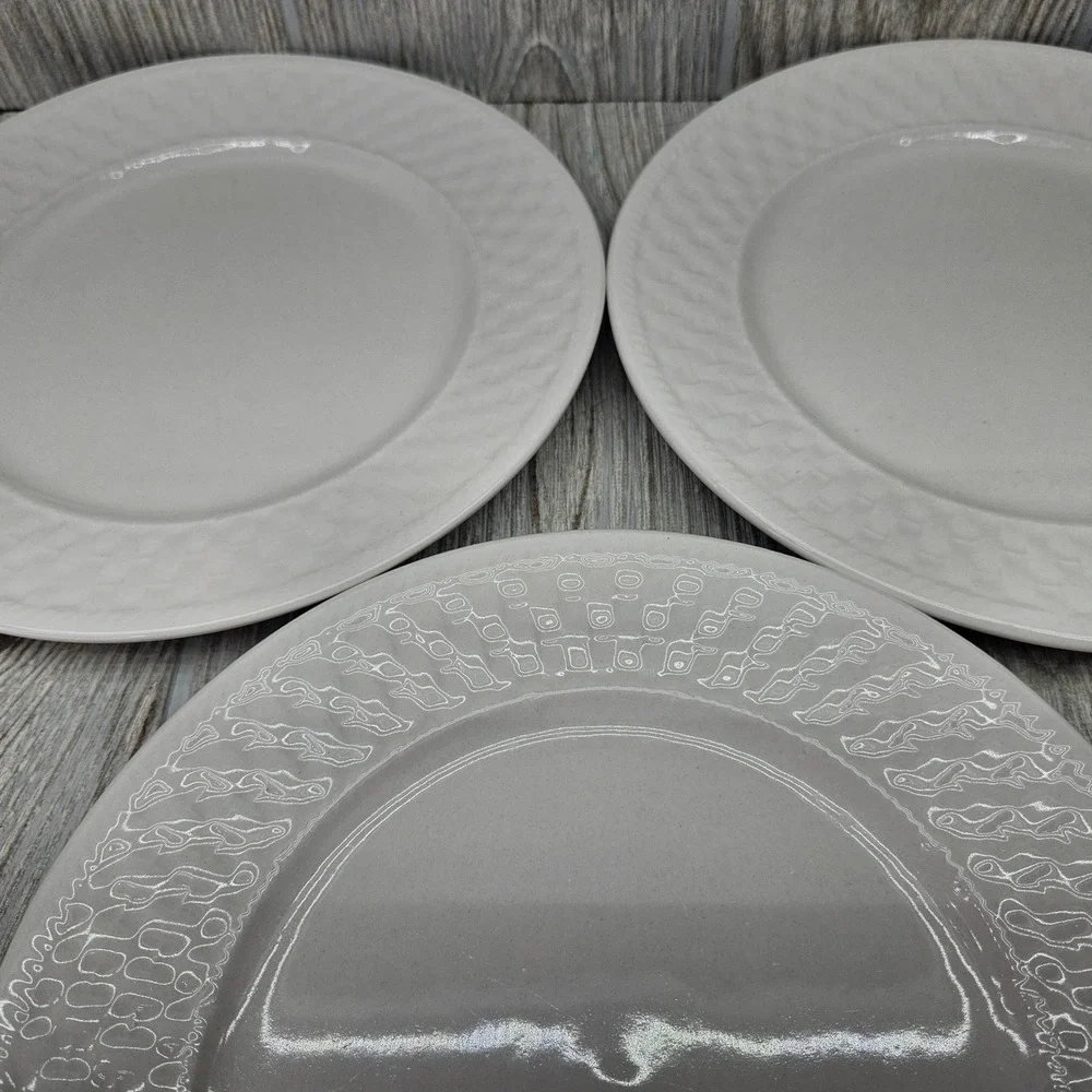 Oneida Westerly Basket White Stoneware Salad Plates Set of 3 Basketweave 7.75